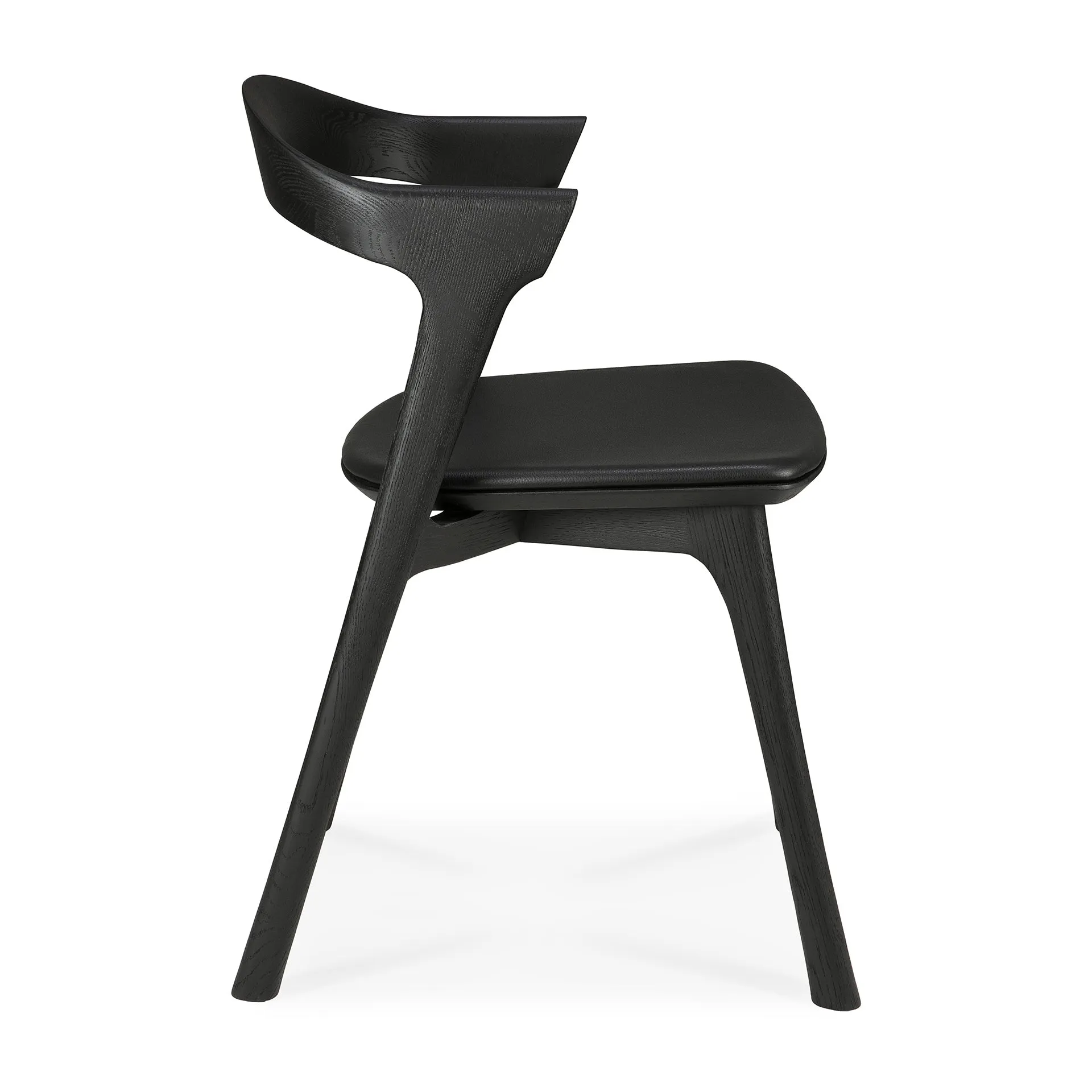 Oak Bok Black Dining Chair - Black Leather - Varnished