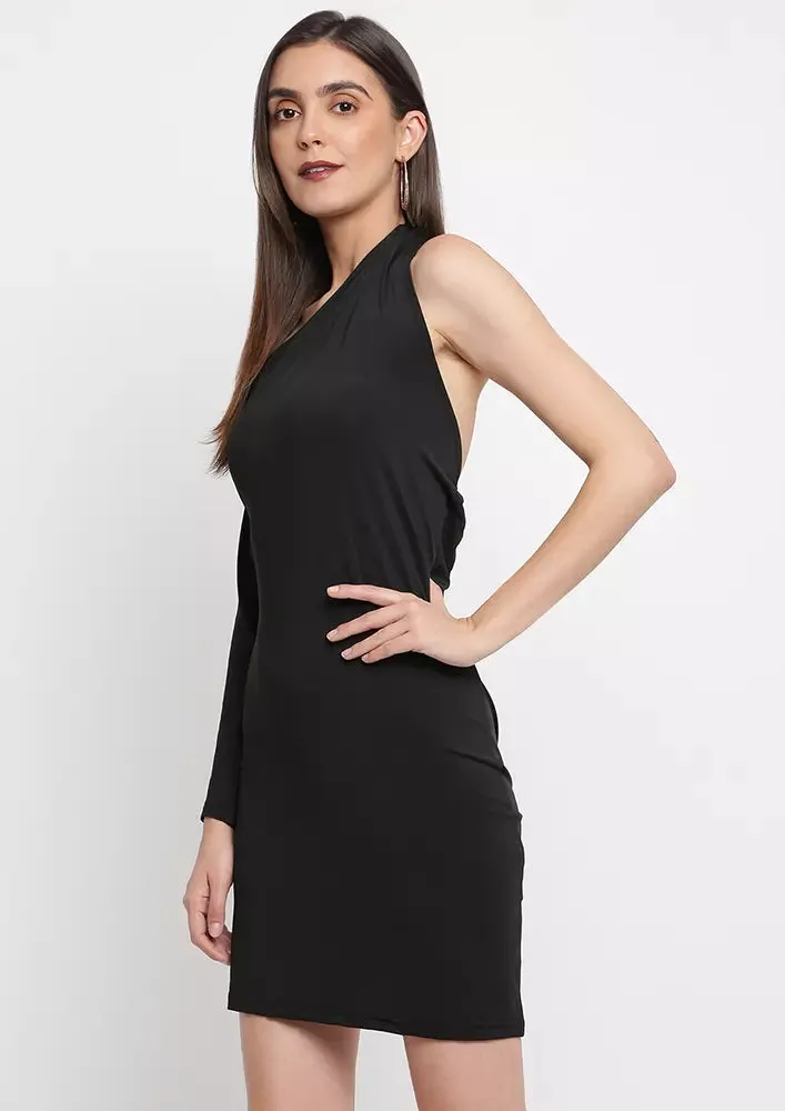 One Shoulder Cut-Out Bodycon Mini Dress-L