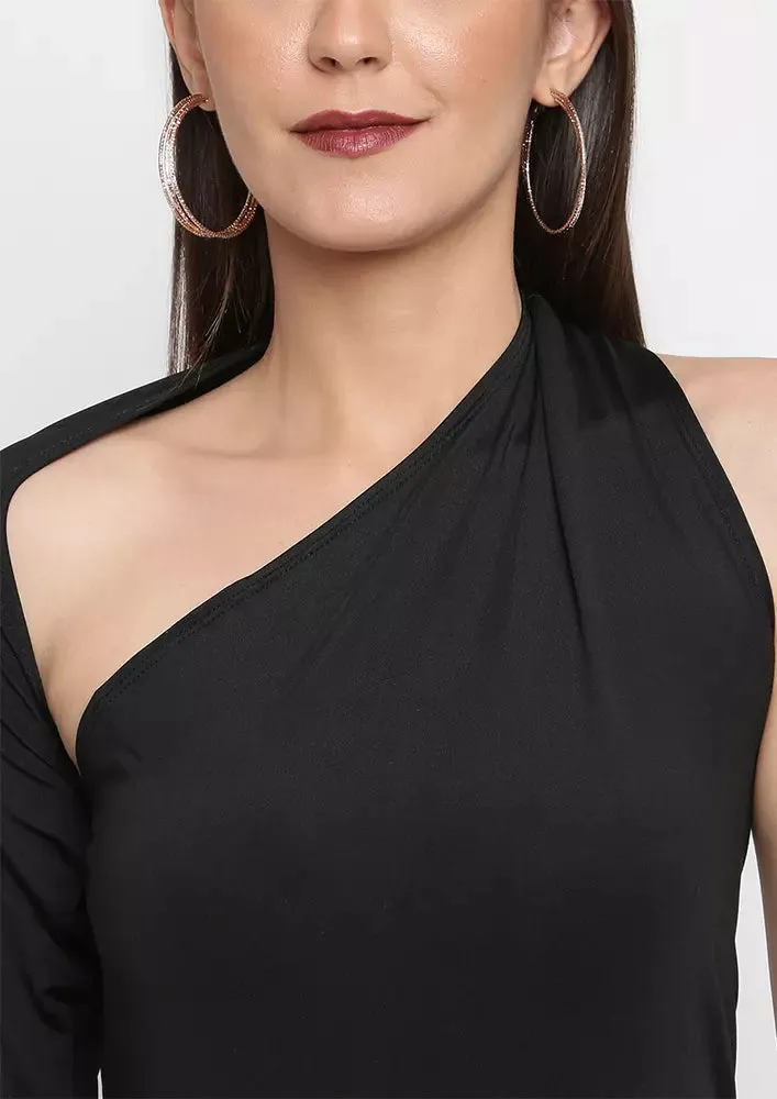 One Shoulder Cut-Out Bodycon Mini Dress-L