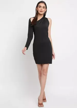 One Shoulder Cut-Out Bodycon Mini Dress-L
