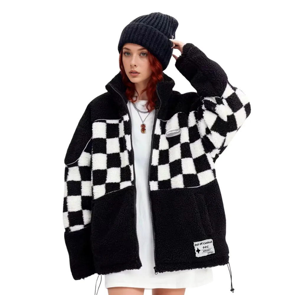 OOC' Classic Black And White Checkerboard Sherpa Coat