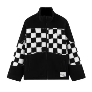 OOC' Classic Black And White Checkerboard Sherpa Coat