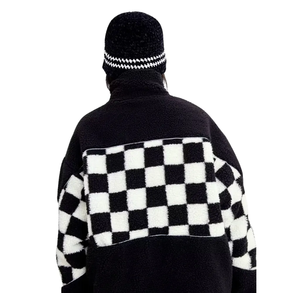 OOC' Classic Black And White Checkerboard Sherpa Coat