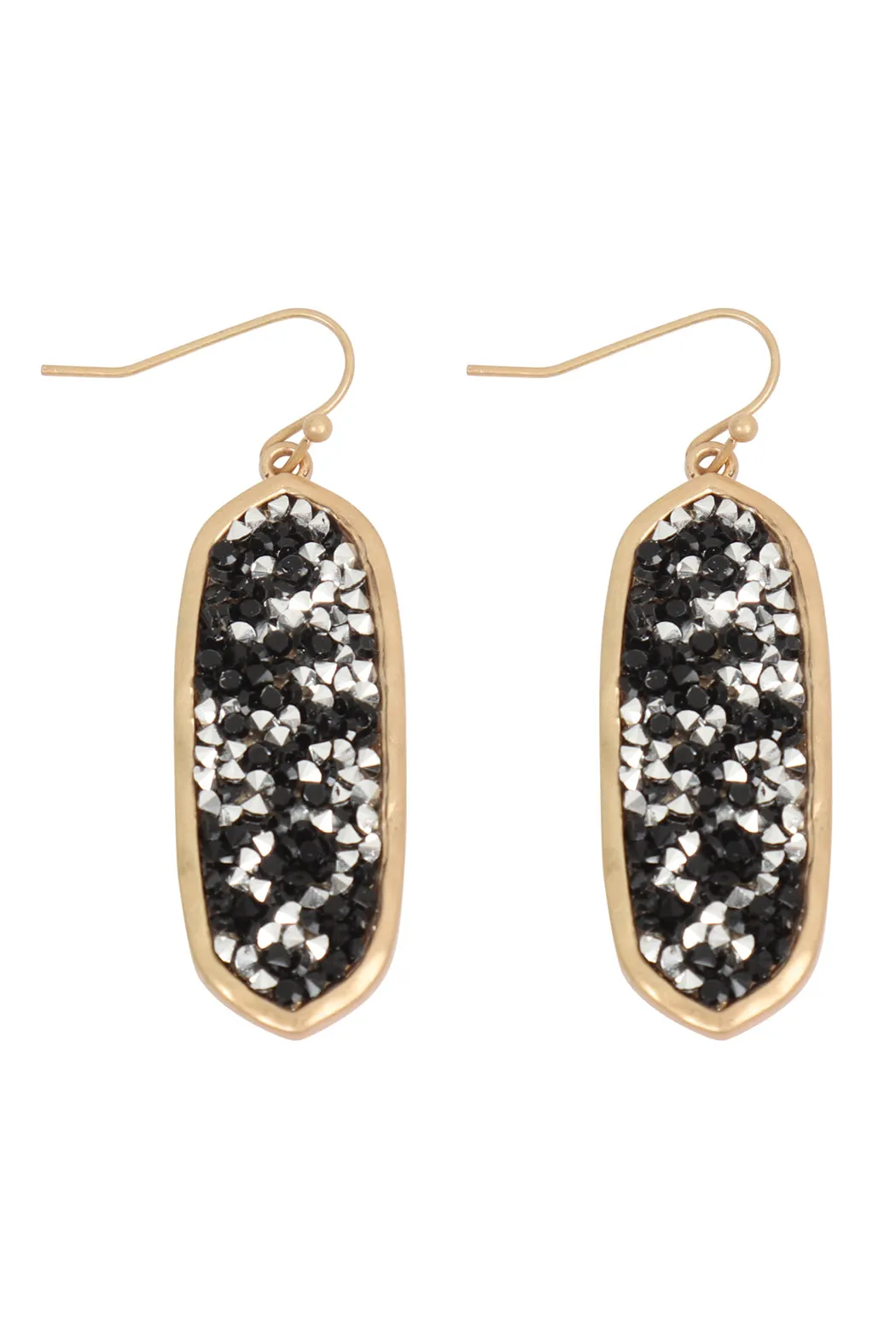 OVAL GLITTER FACETED DANGLE HOOK EARRINGS