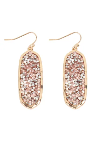 OVAL GLITTER FACETED DANGLE HOOK EARRINGS