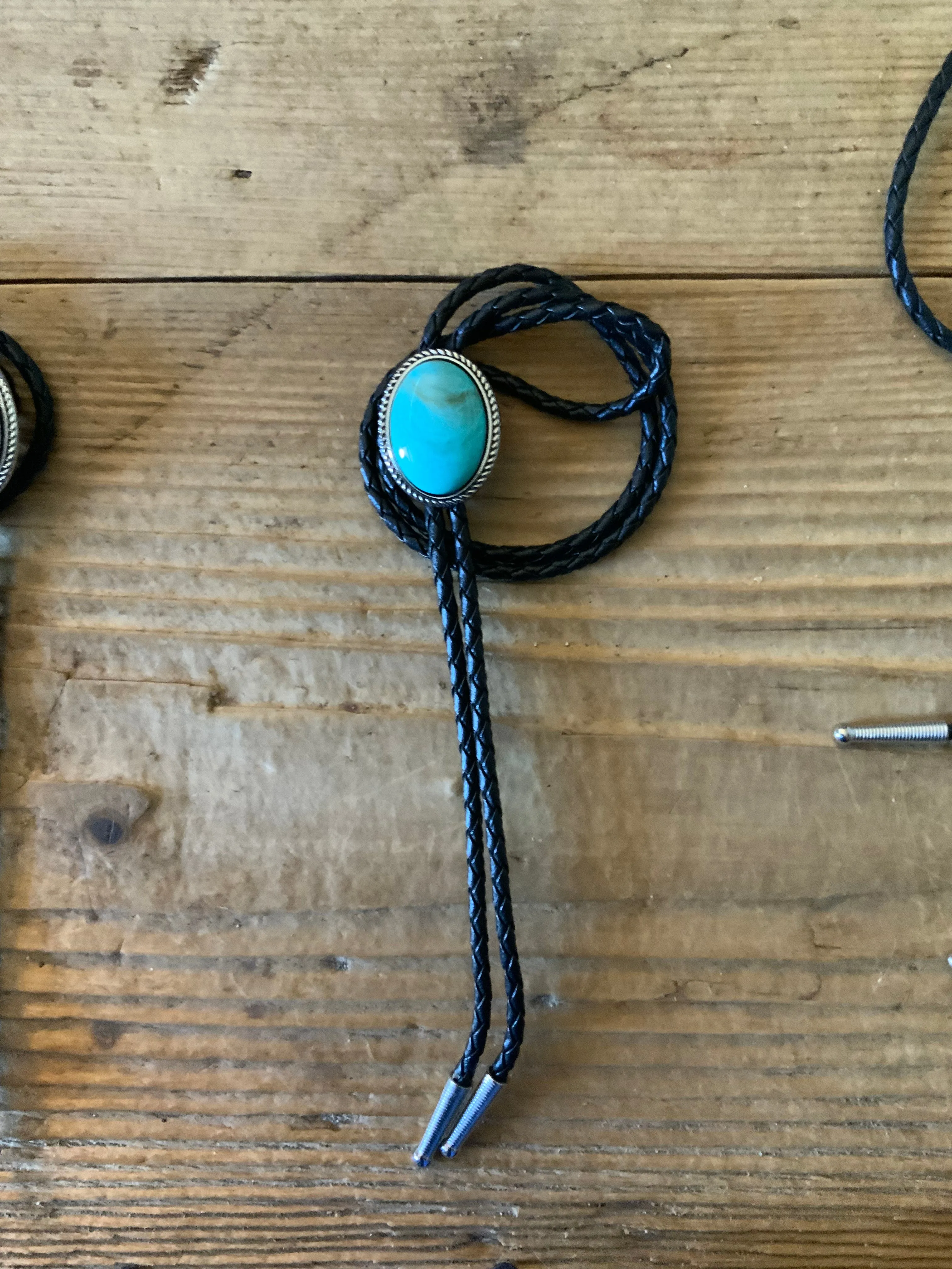 Oval Stone Bolo Tie Blue, Aqua Blue, Green Turquoise or White Buffalo