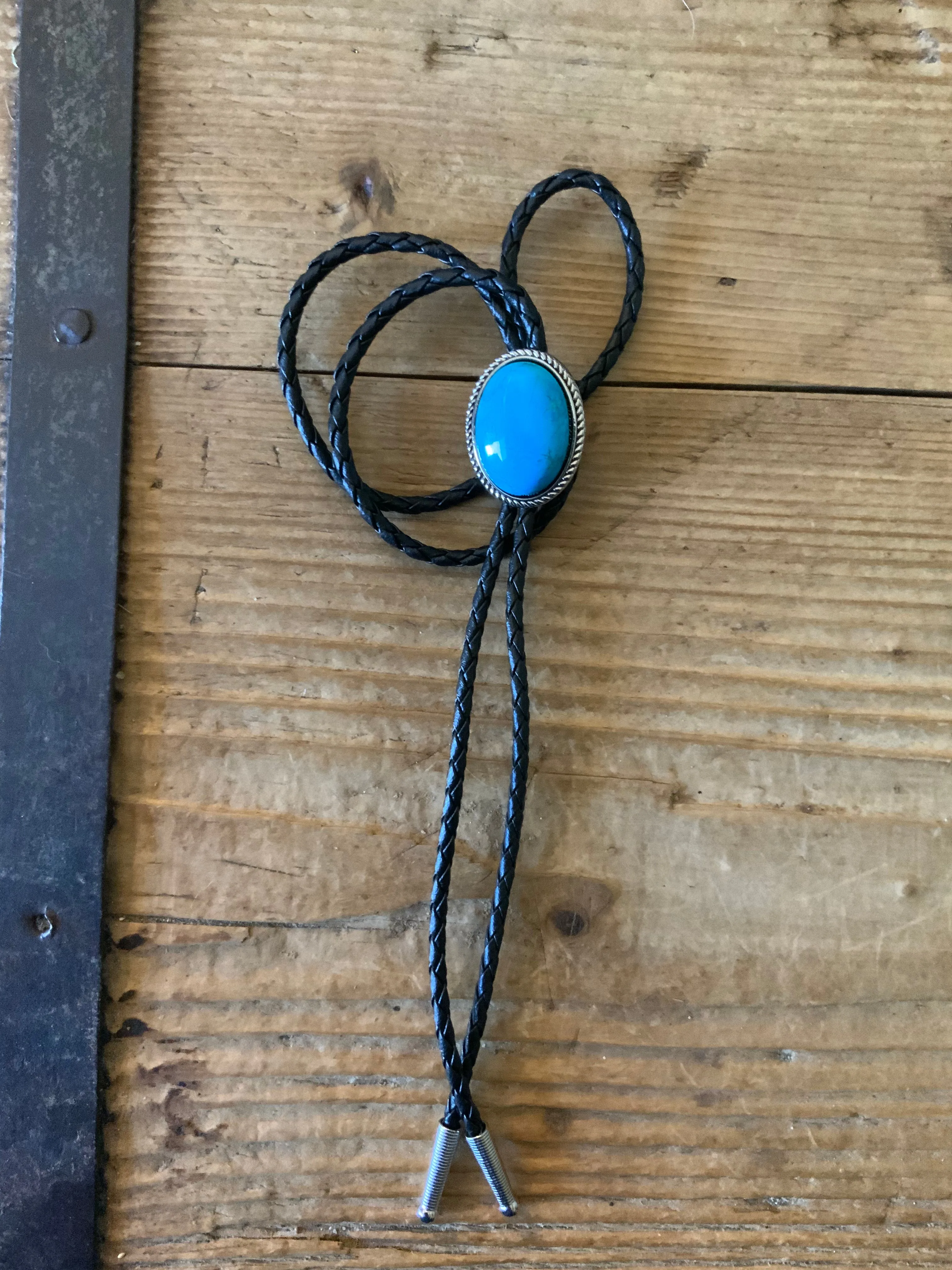 Oval Stone Bolo Tie Blue, Aqua Blue, Green Turquoise or White Buffalo