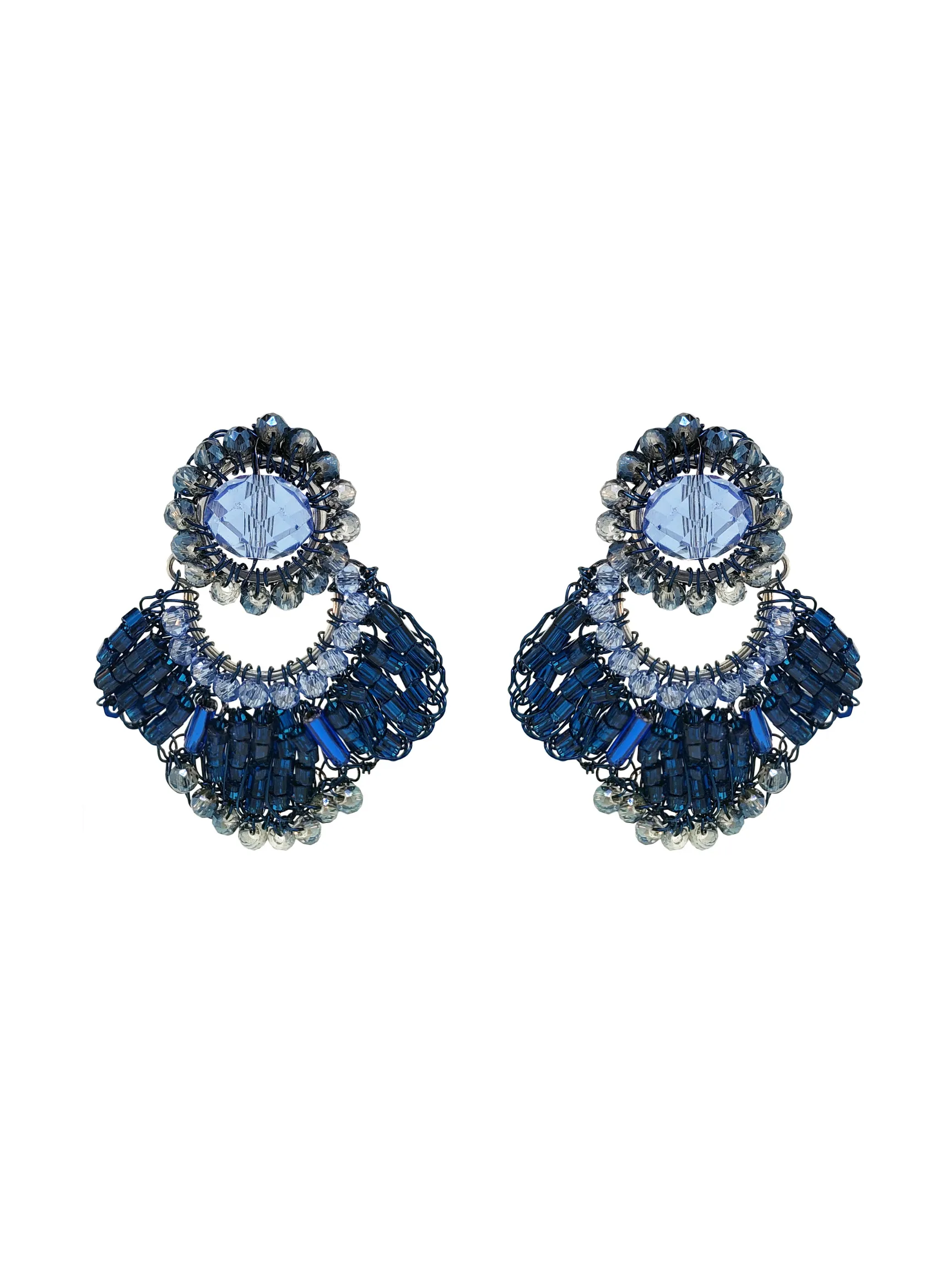 Par Arete Circulo Azul Con Petalo