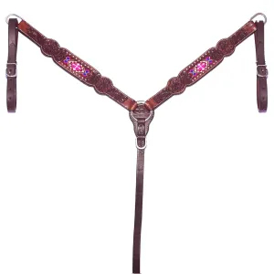 PINK CROSS BEADED INLAY LEATHER BREASTCOLLAR
