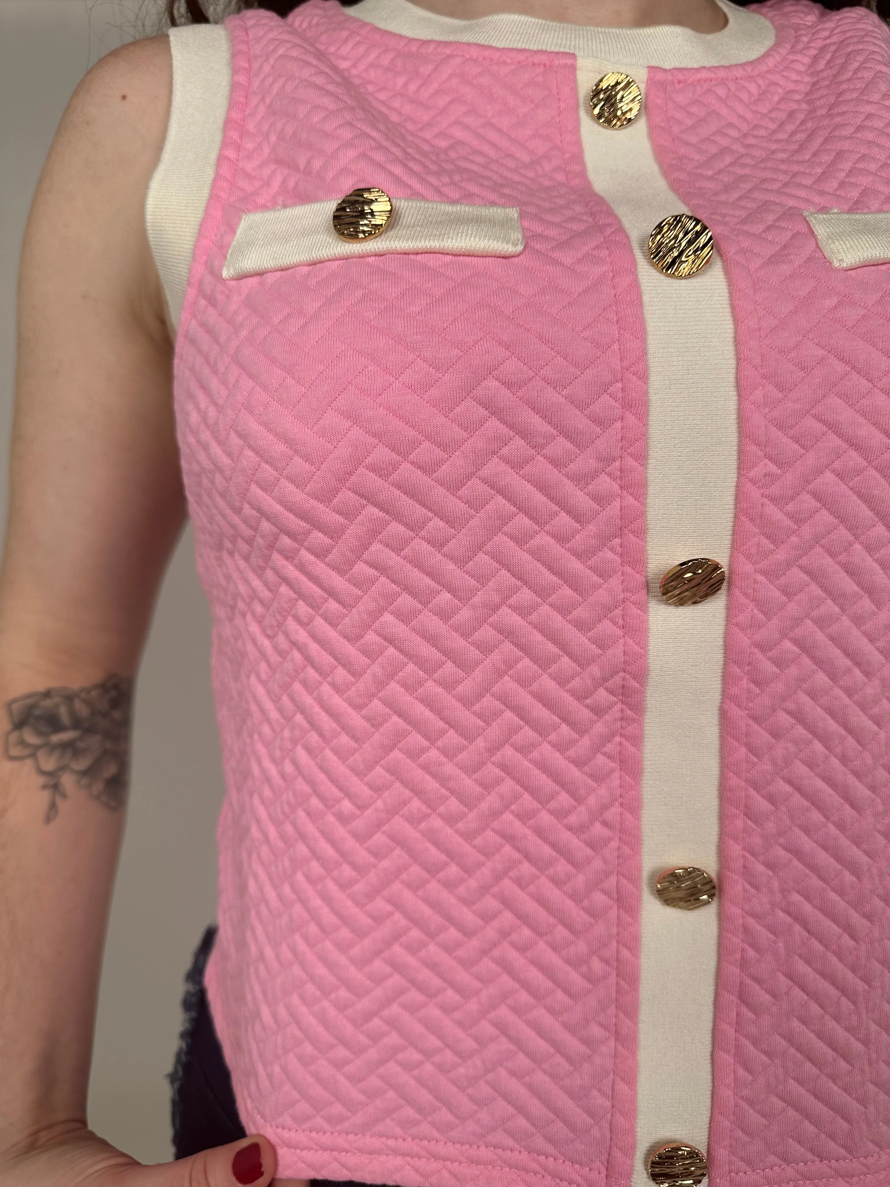 Pink Round Neck Sleeveless Top
