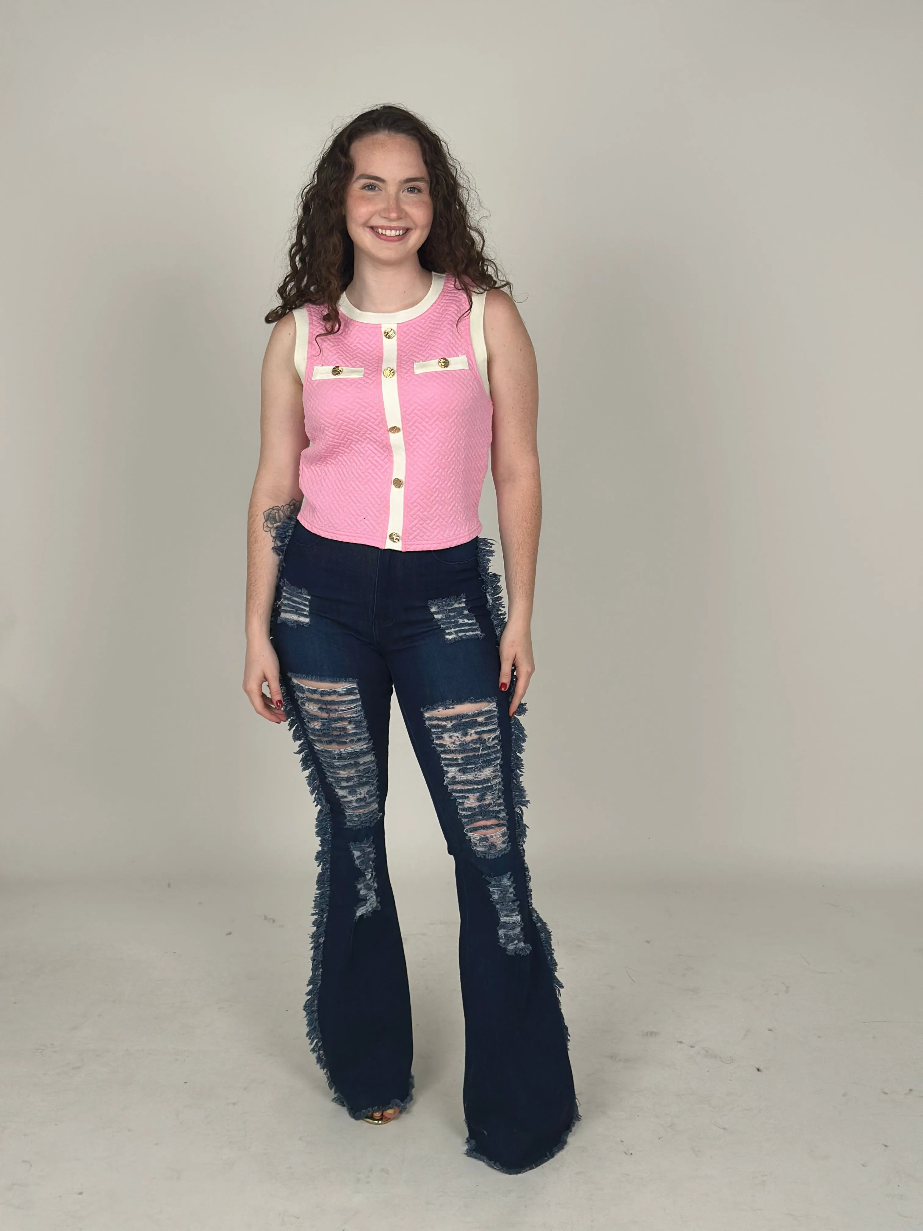 Pink Round Neck Sleeveless Top