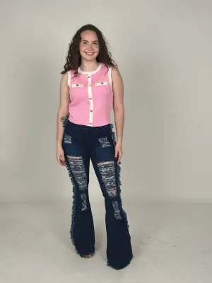 Pink Round Neck Sleeveless Top