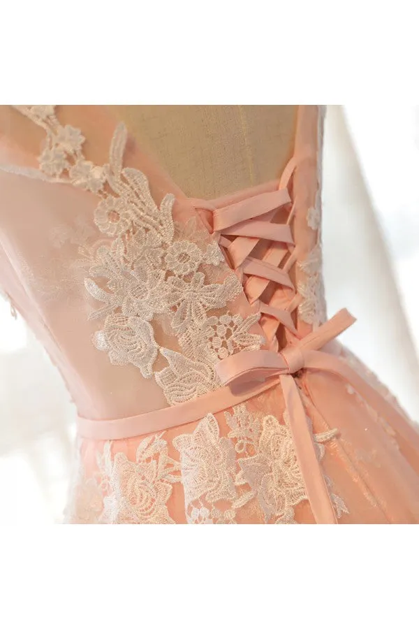 Pink Tulle Round Neckline Prom Gown, Junior Prom Dress , Party Dress