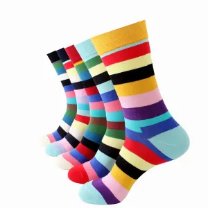 Pkain 5 Colors Mens Colorful Crew Socks - Premium Cotton Fun socks with Soft Elastic - 5 Pack
