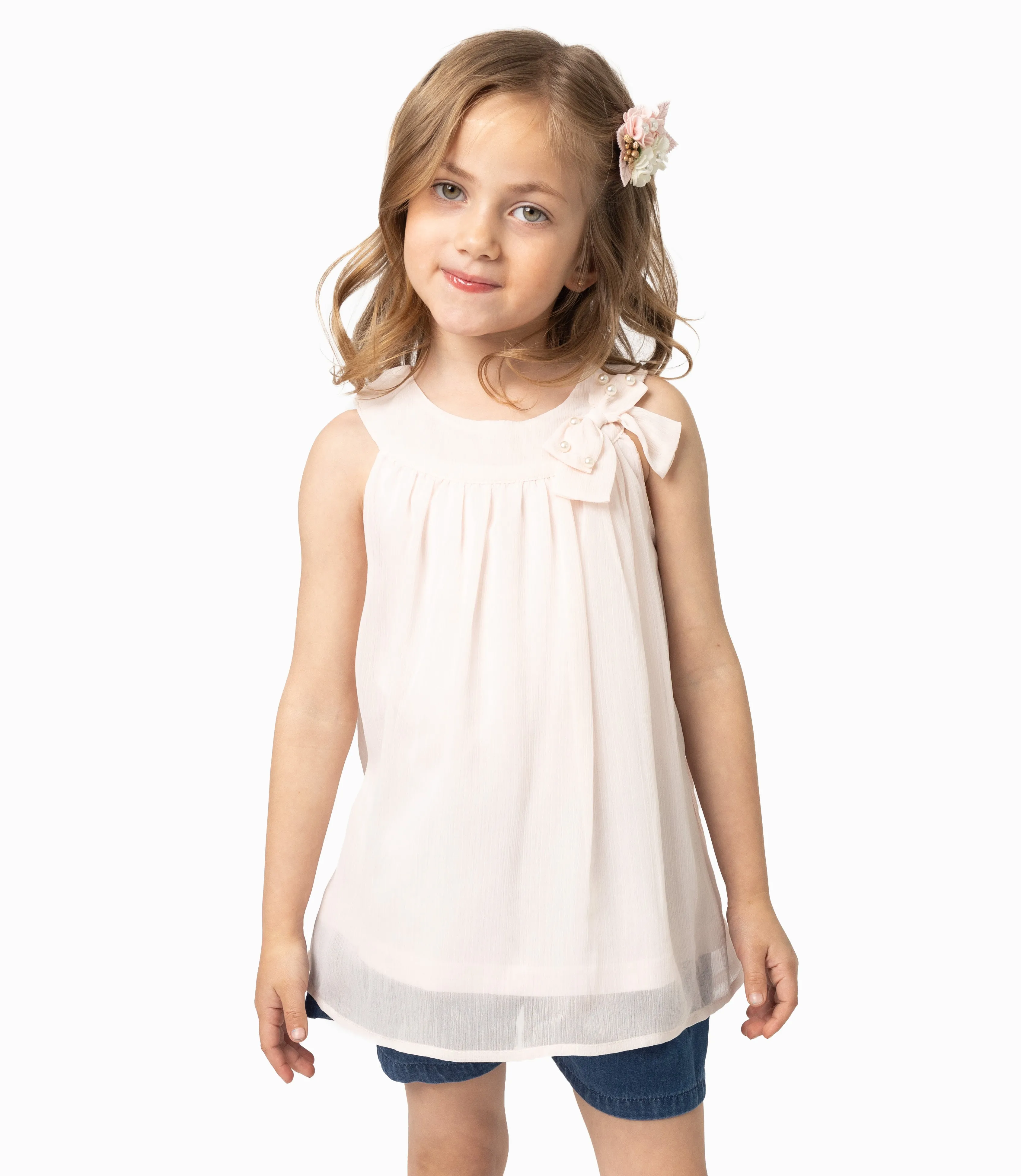 Polera Niña Con Lazo Y Perlas