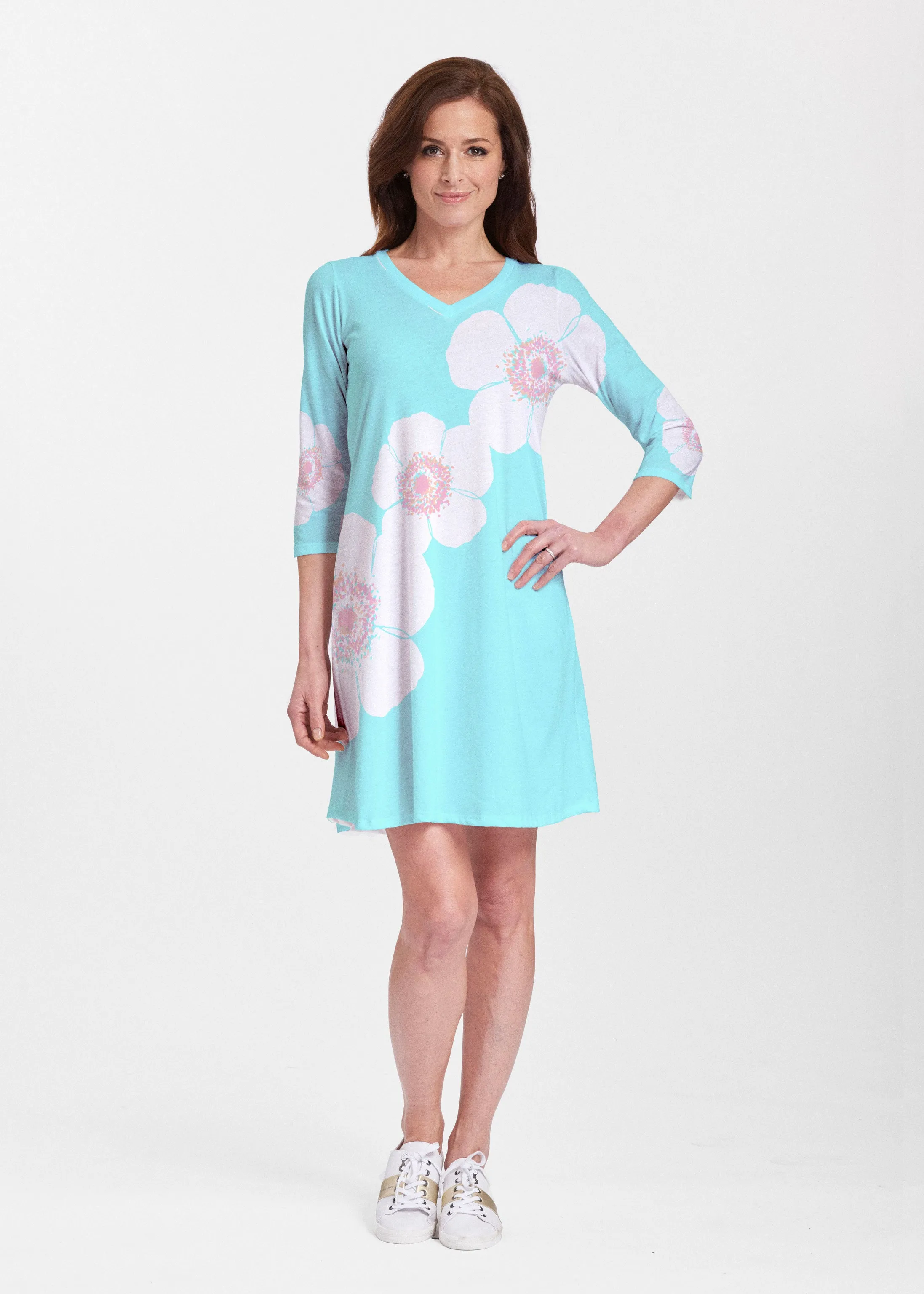Poppy Seaglass Green (7107) ~ Classic V-neck Swing Dress