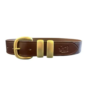 Porter 1.5 Italian Leather Belt Mid Brown Brushed Brass