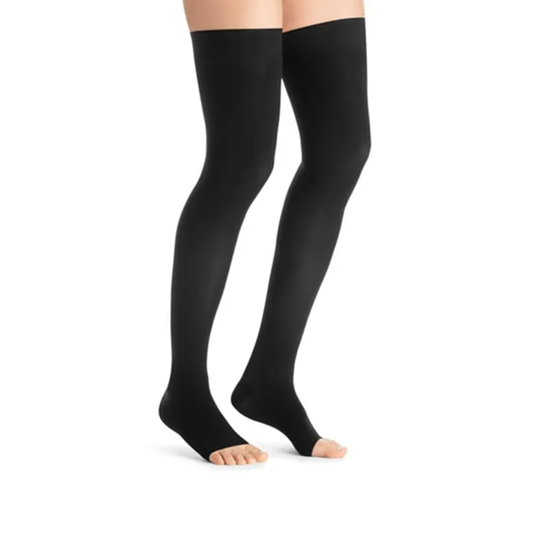 PR/1 JOBST ULTRASHEER WOMEN, THIGH HIGH W/SIL DOT BAND, 15-20MMHG, MD, CLASSIC BLACK, OPEN TOE