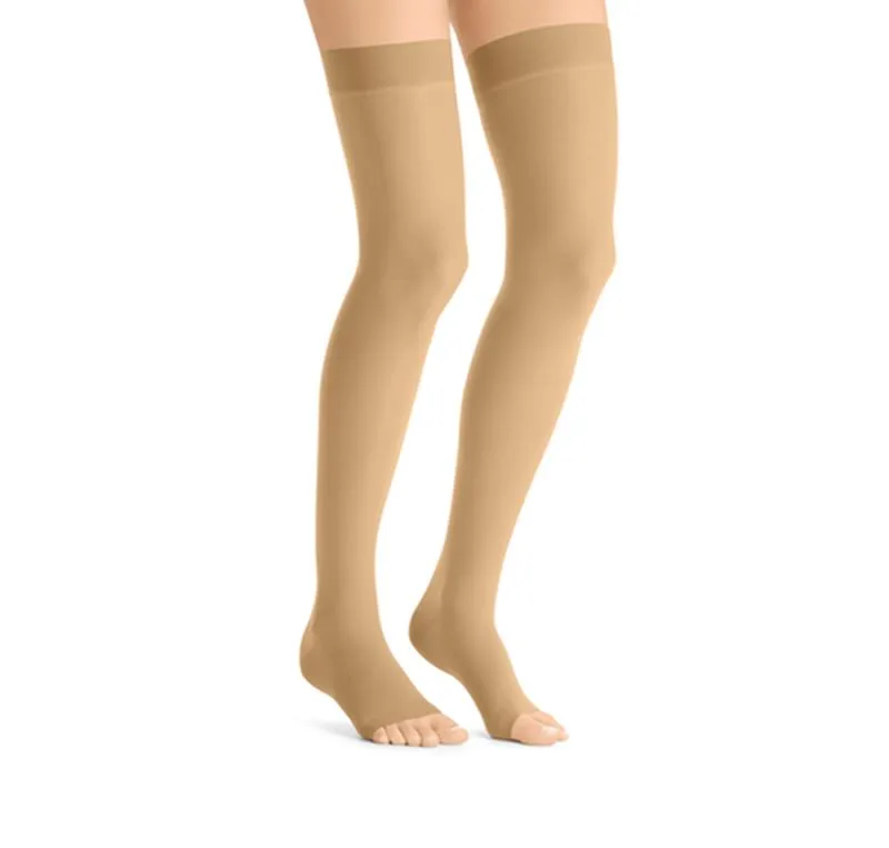 PR/1 JOBST ULTRASHEER WOMEN, THIGH HIGH W/SIL DOT BAND, 20-30MMHG, LG, HONEY, OPEN TOE