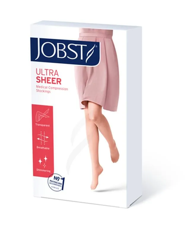 PR/1 JOBST ULTRASHEER WOMEN, THIGH HIGH W/SIL DOT BAND, 20-30MMHG, LG, HONEY, OPEN TOE