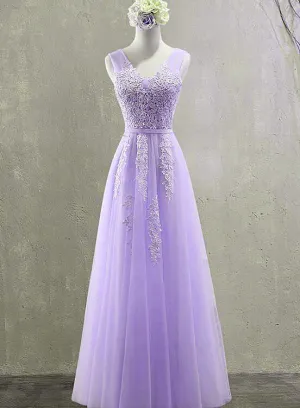 Pretty Lavender Tulle with Lace Applique Junior Prom Dress, New Formal Dress