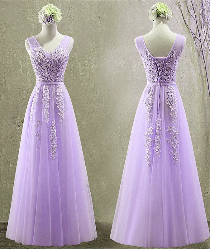 Pretty Lavender Tulle with Lace Applique Junior Prom Dress, New Formal Dress