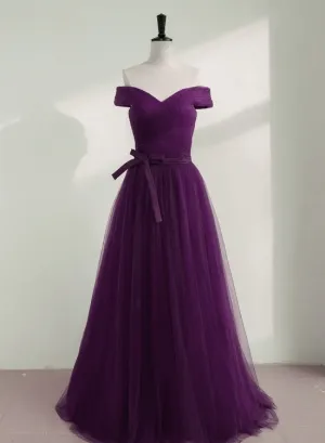 Purple A-line Sweetheart Floor Length Evening Dress Bridesmaid Dress, Purple Formal Dress