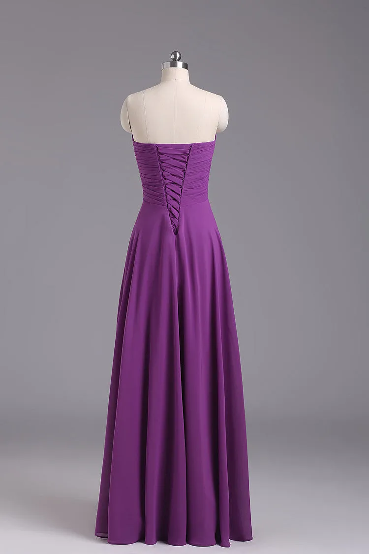 Purple Chiffon Simple Bridesmaid Dresses, A-line Floor Length bridesmaid Dress , Formal Gowns
