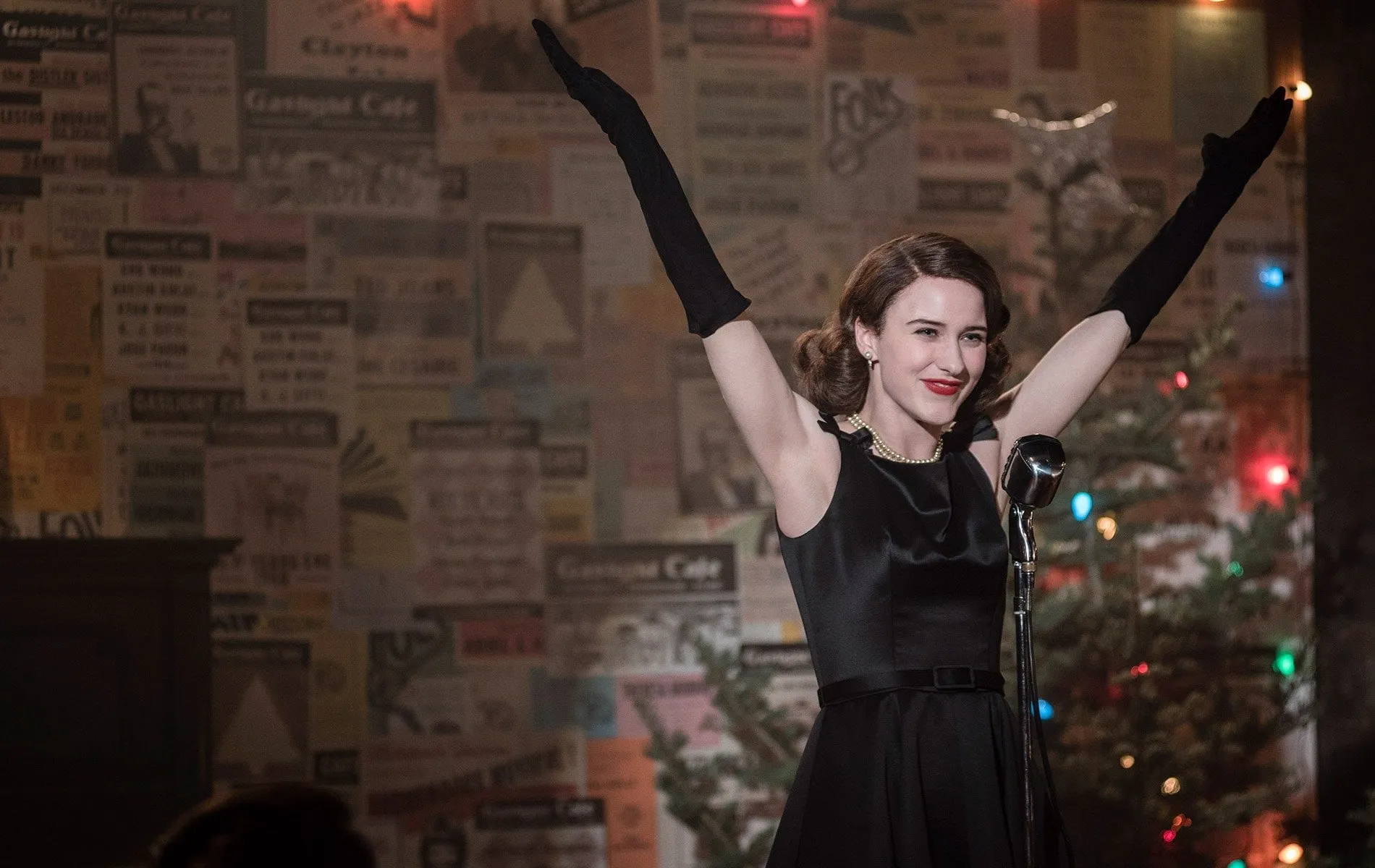 Rachel Brosnahan Black Dress in The Marvelous Mrs. Maisel Black Formal Evening Dress