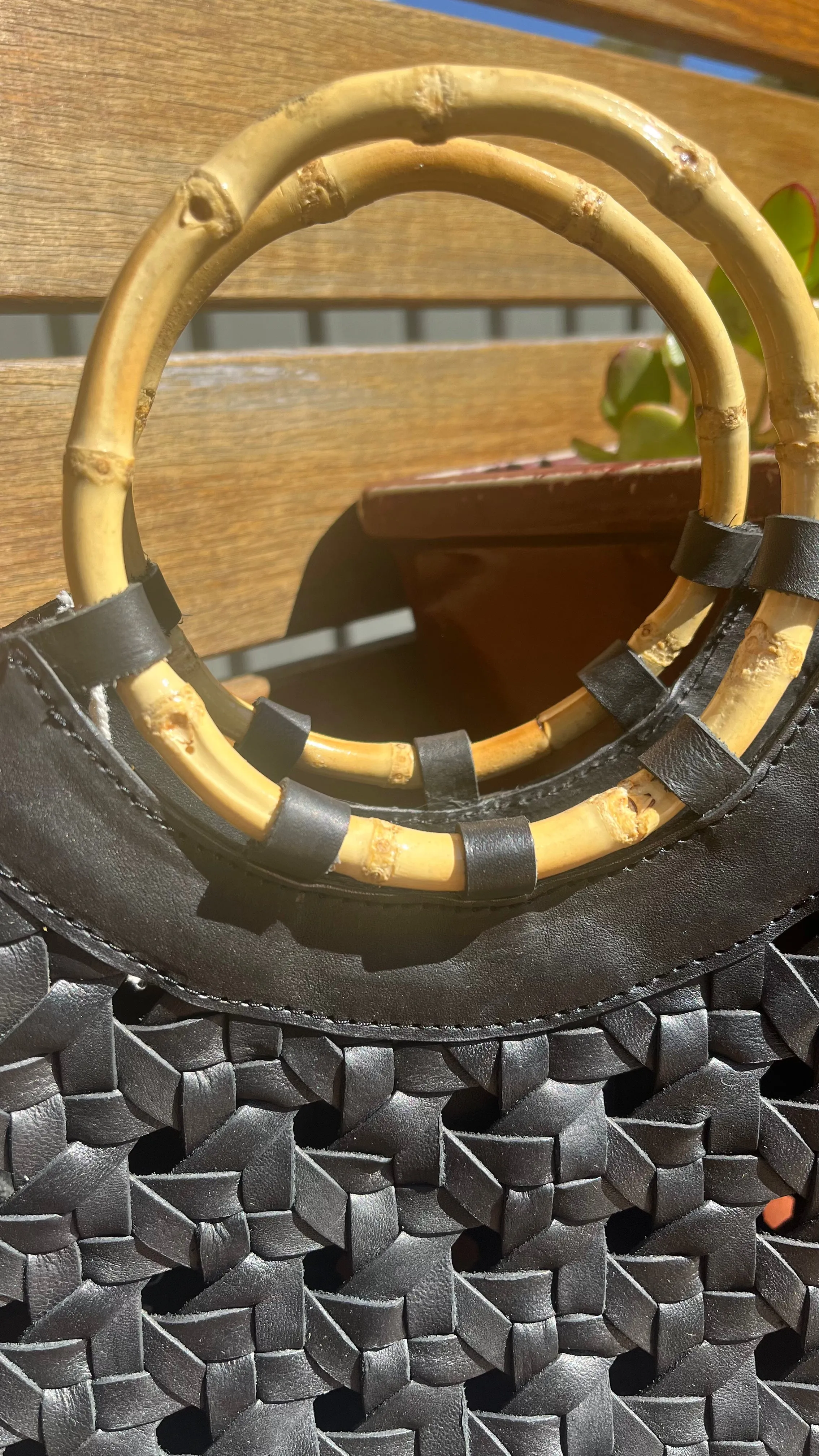 Rattan Leather Bag - Black