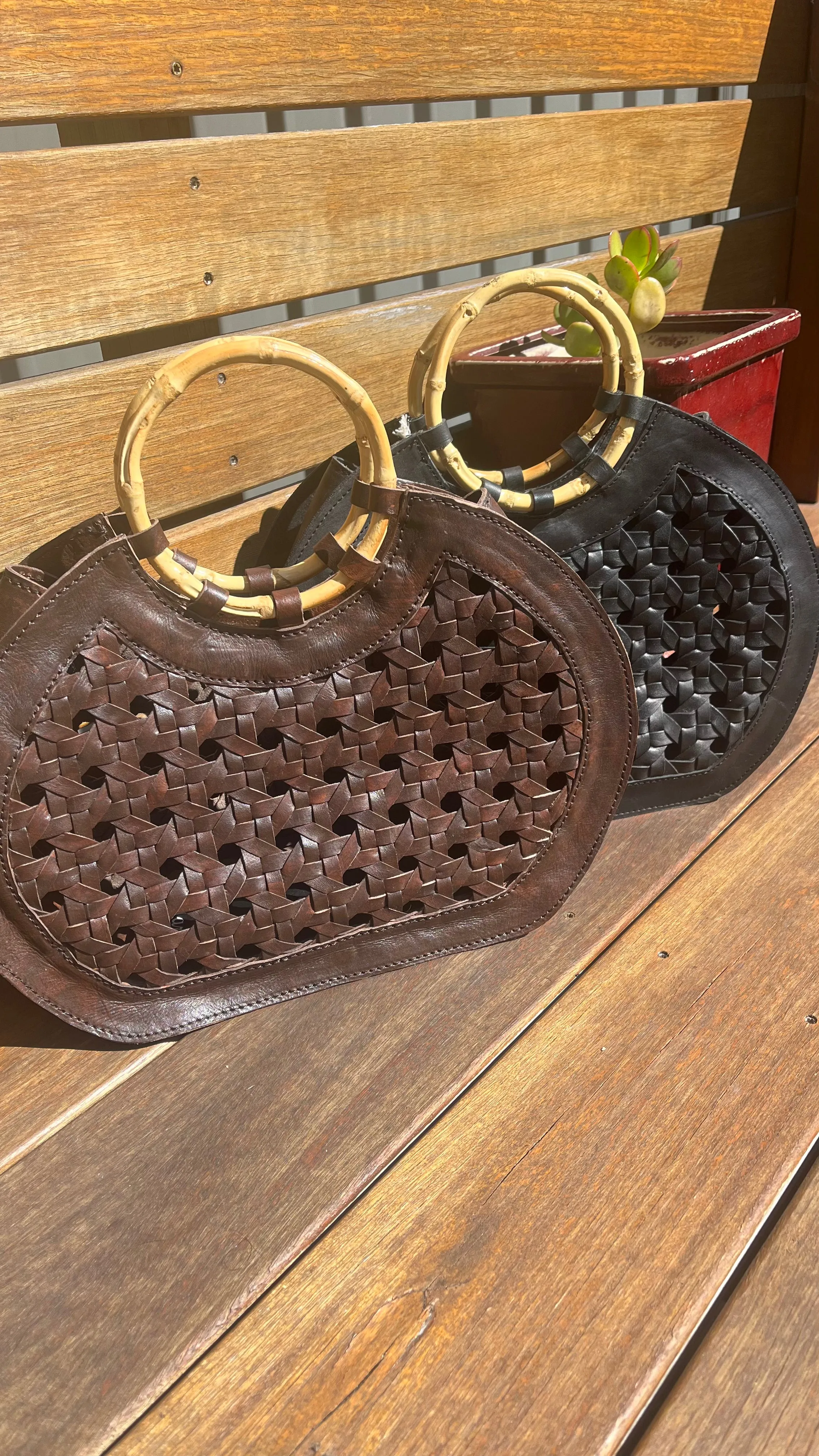 Rattan Leather Bag - Black