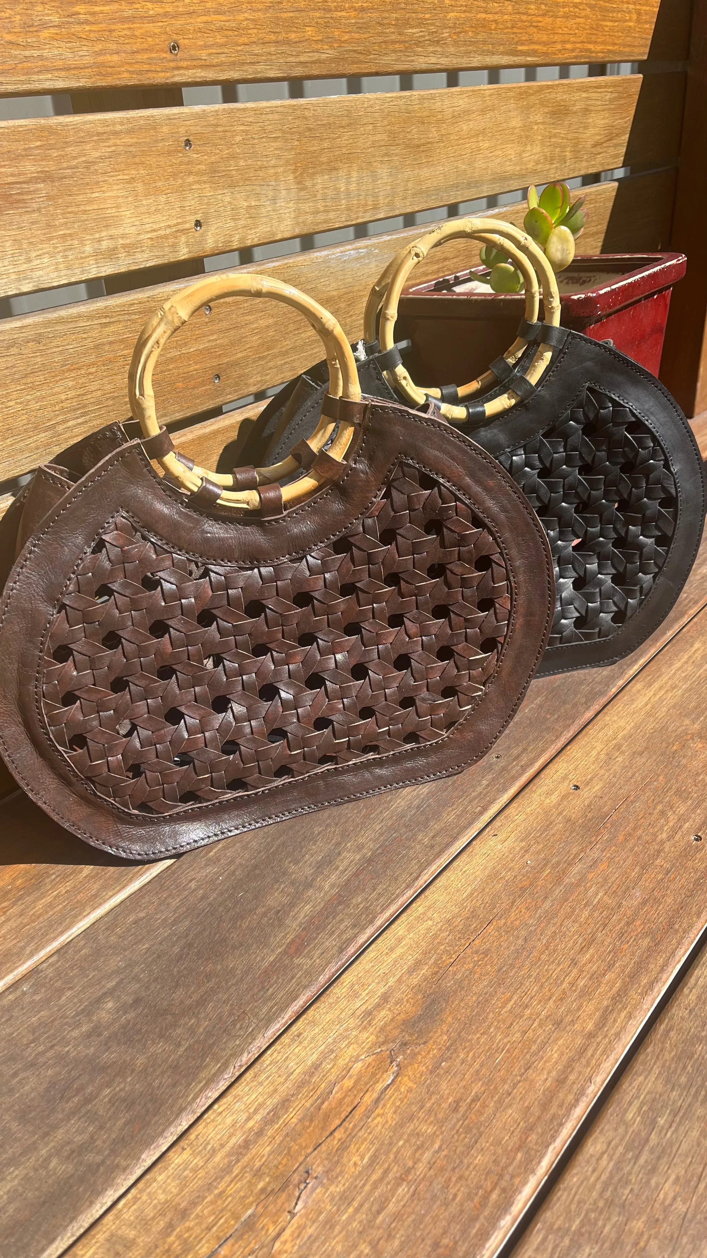Rattan Leather Bag - Black