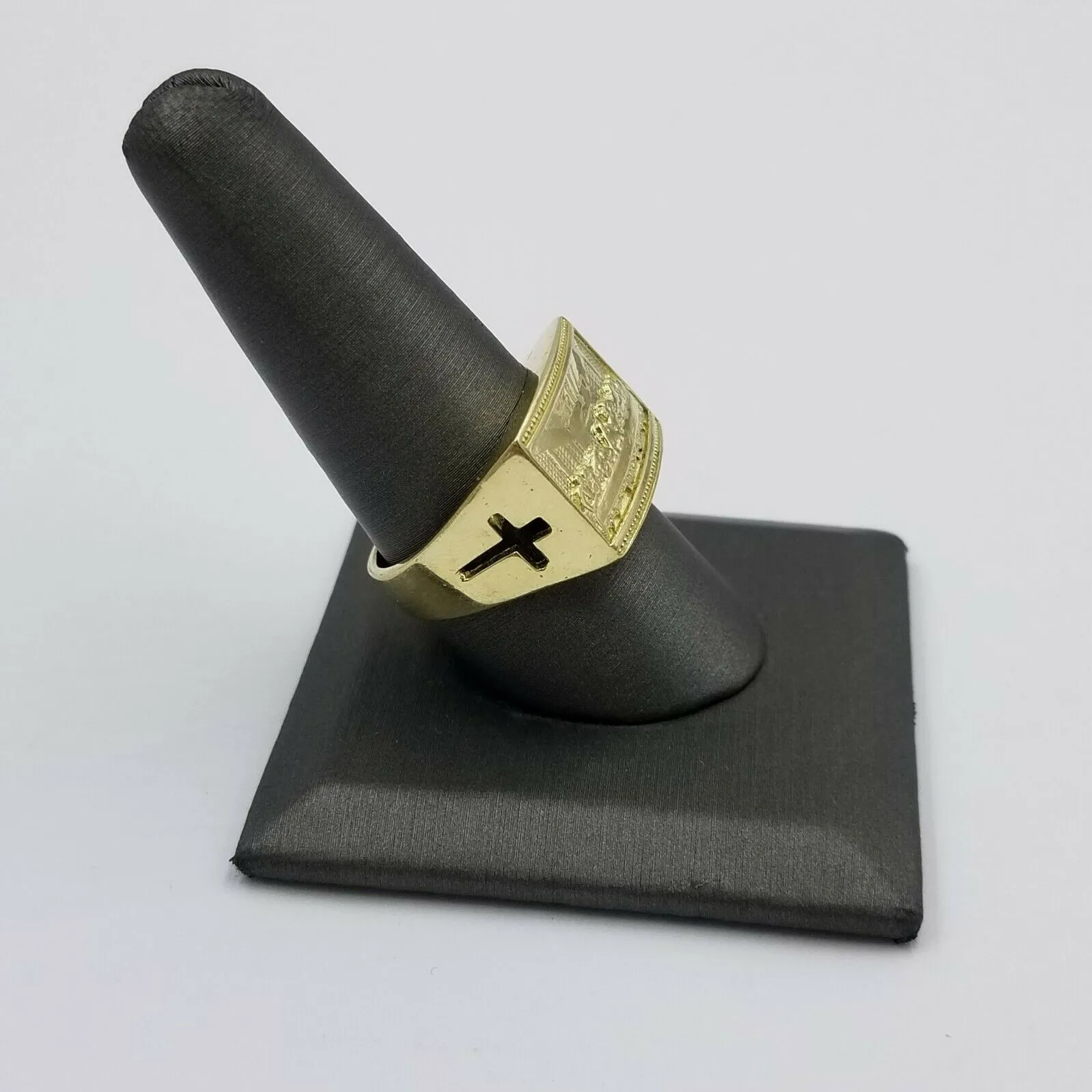 REAL 10k Yellow Gold Last Supper Ring Cross Design Men's Ring, Size 10, Sizable