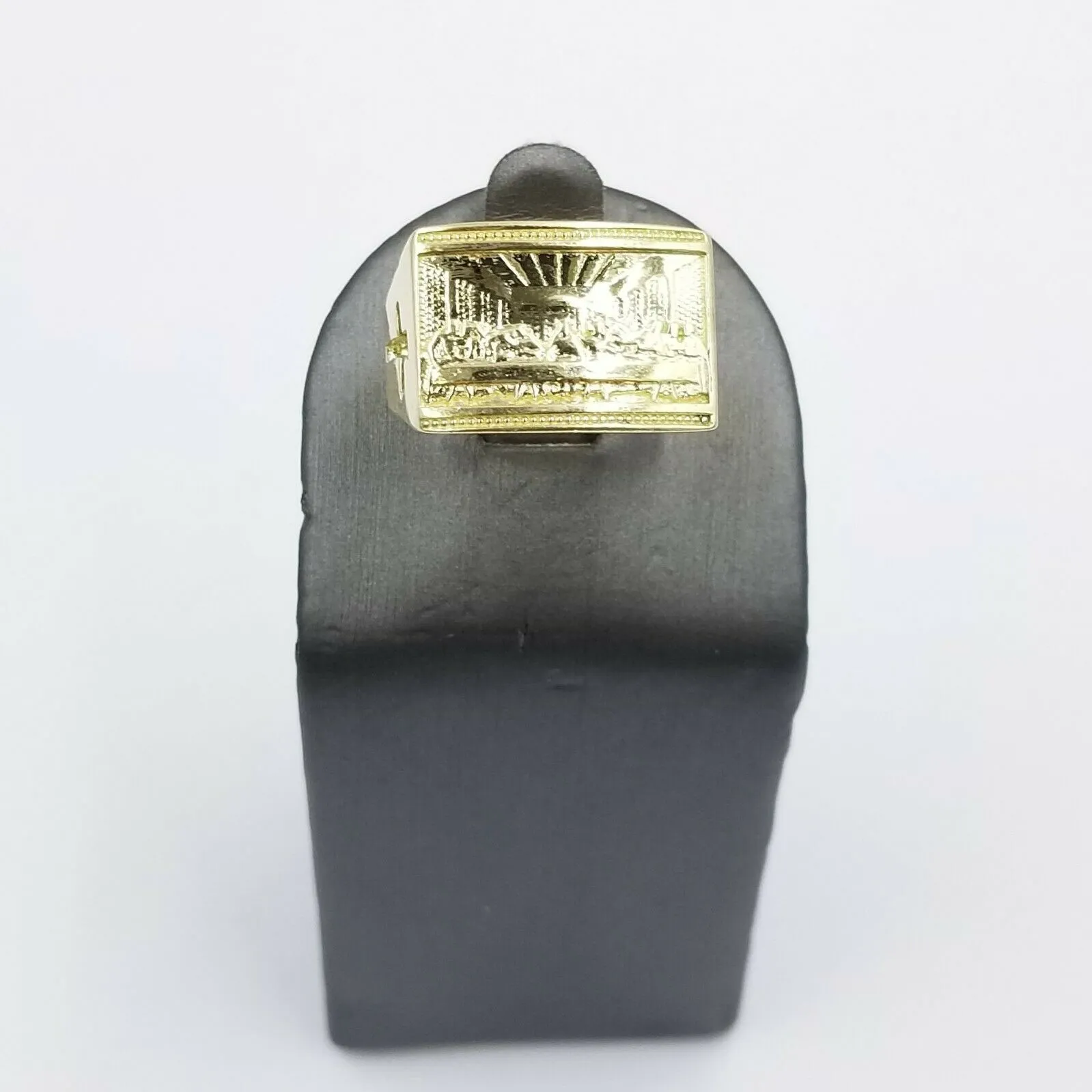 REAL 10k Yellow Gold Last Supper Ring Cross Design Men's Ring, Size 10, Sizable