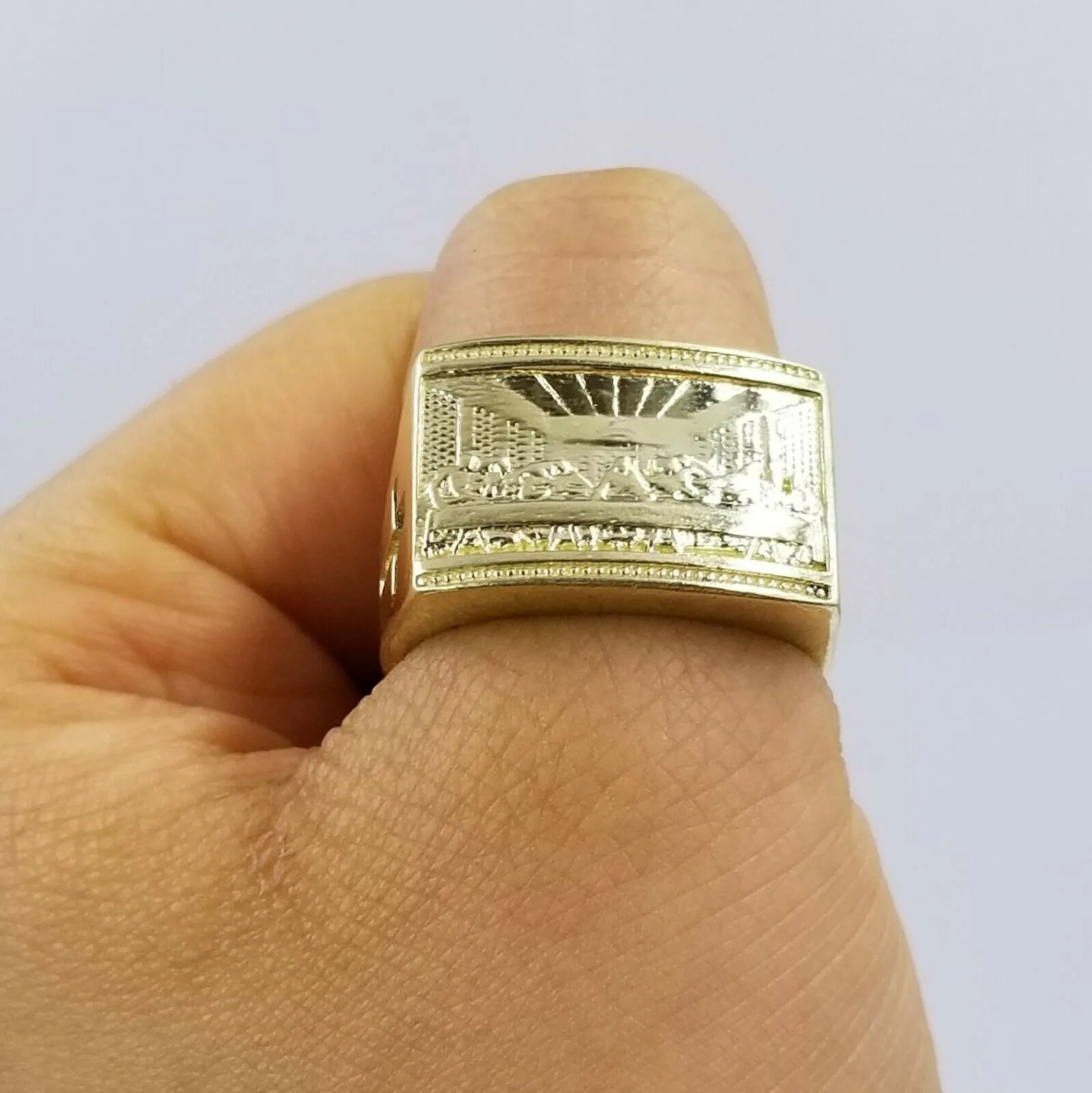 REAL 10k Yellow Gold Last Supper Ring Cross Design Men's Ring, Size 10, Sizable