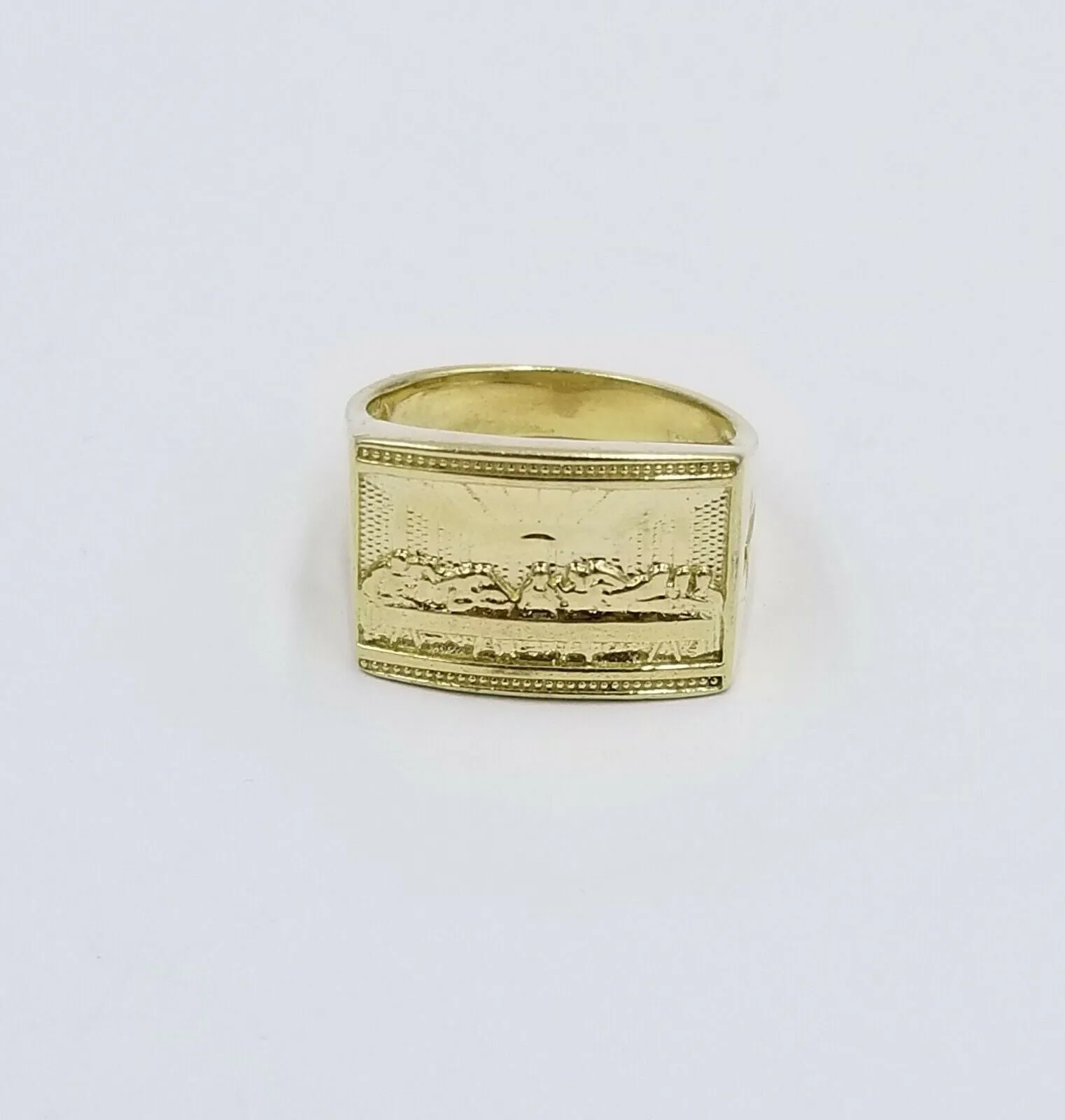 REAL 10k Yellow Gold Last Supper Ring Cross Design Men's Ring, Size 10, Sizable