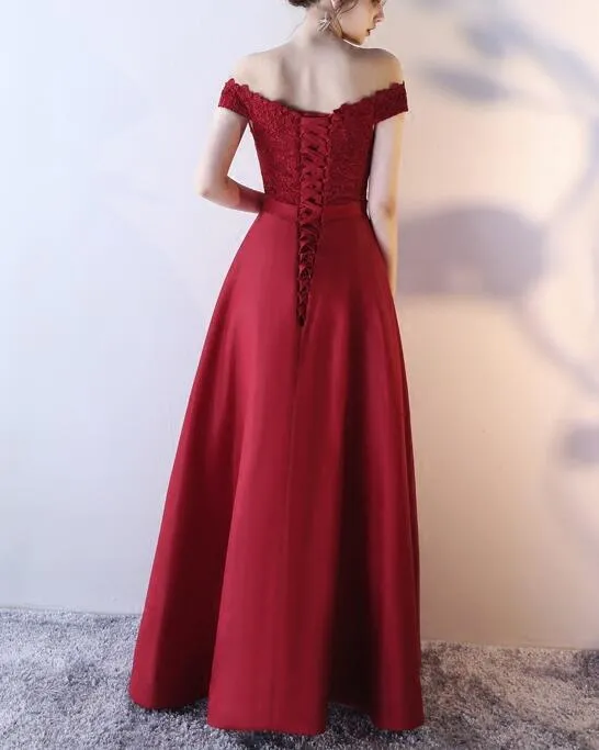 Red and Lace Satin Party Dress, Beautiful Prom Dresses