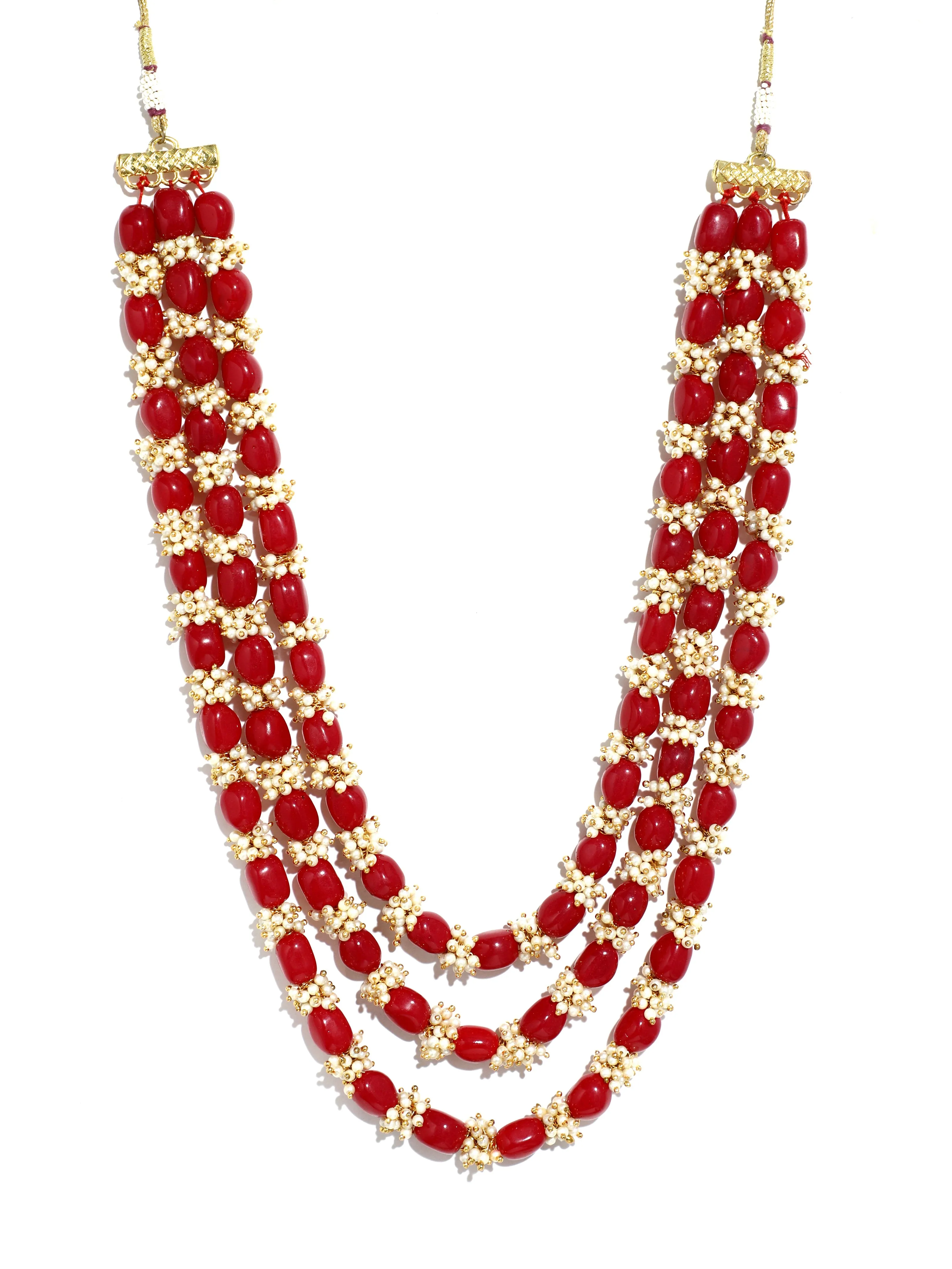 Red Beads with Tassel Multilayered Maharaja Moti Mala for Men