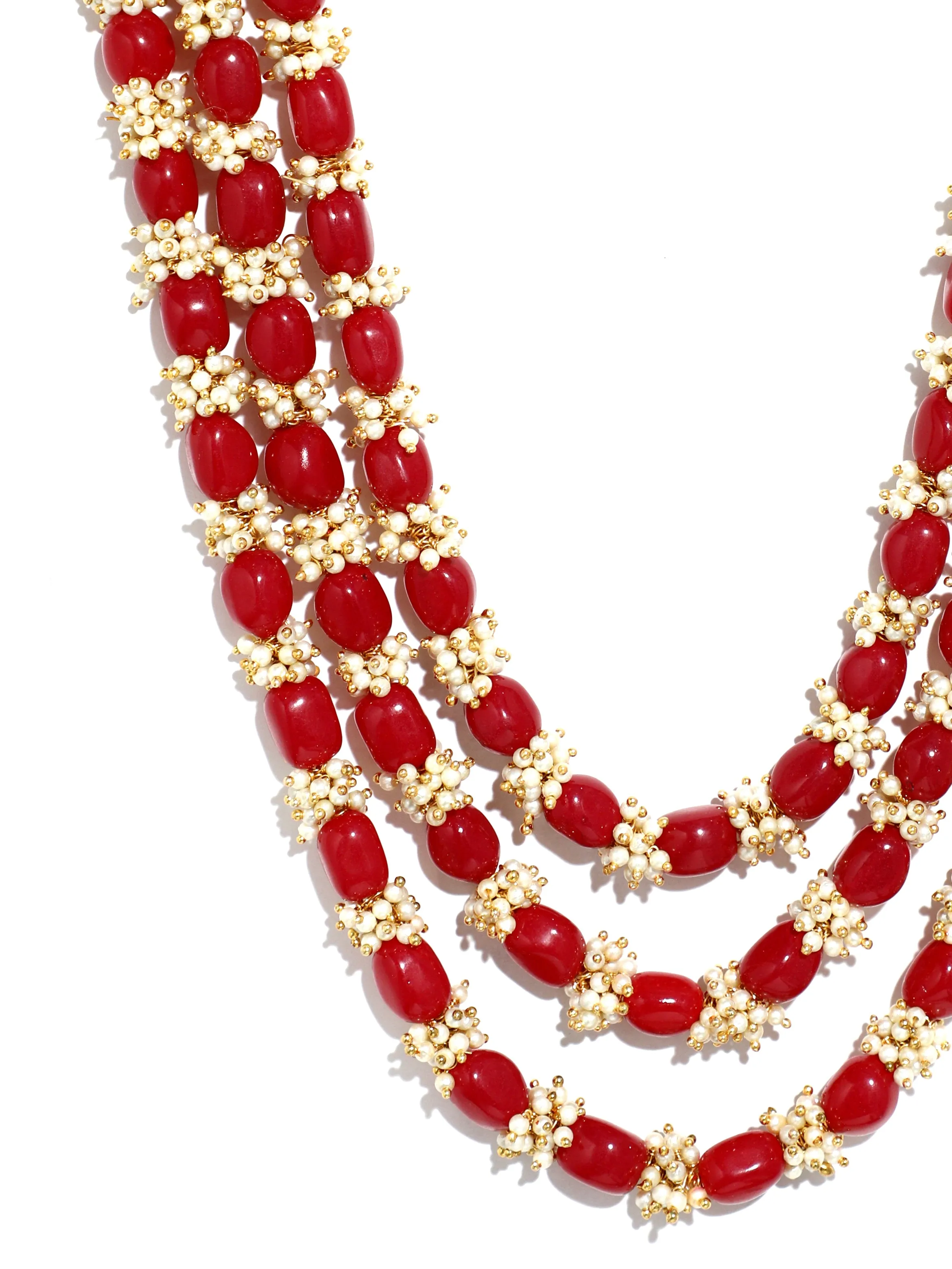 Red Beads with Tassel Multilayered Maharaja Moti Mala for Men
