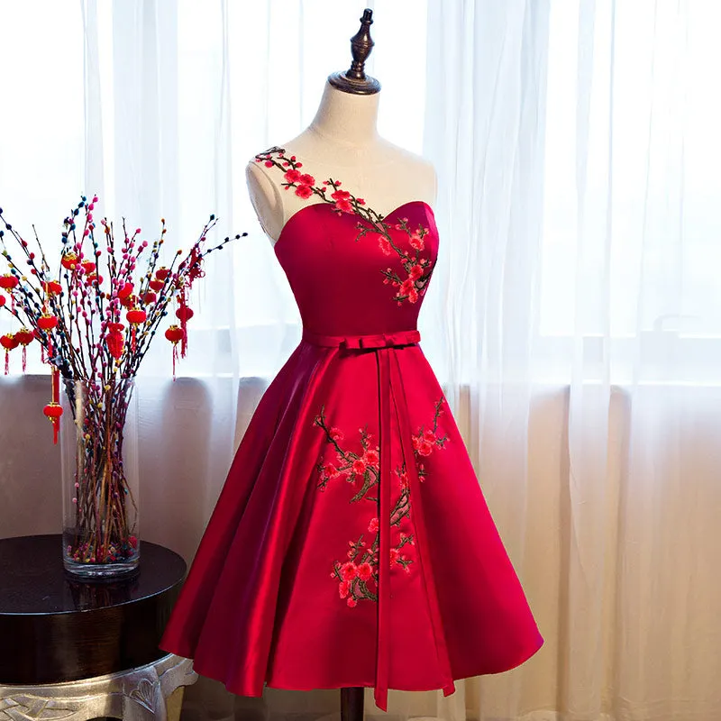 Red Satin Short Formal Dresses, Lovely Party Dresses, Cute Party Dress