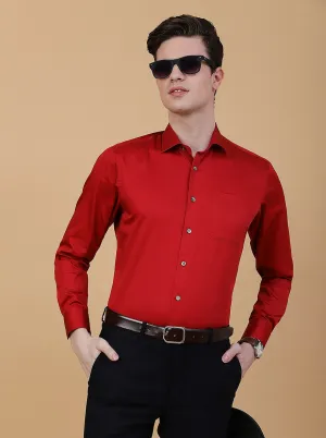 Red Solid Slim Fit Formal Shirt | Metal