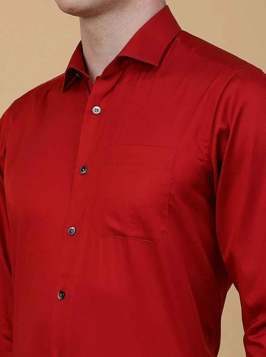 Red Solid Slim Fit Formal Shirt | Metal