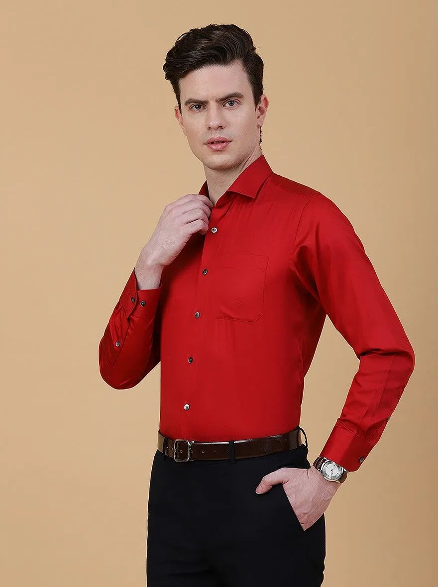 Red Solid Slim Fit Formal Shirt | Metal
