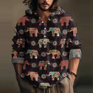 Retro African Ethnic Style Elephant Pattern Print Shirt