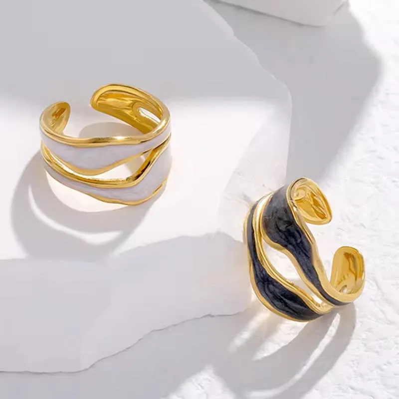 Retro Irregular Double Oil Drip Open Rings