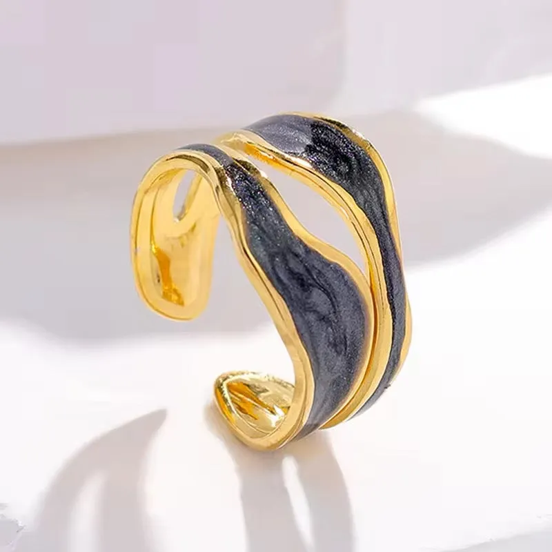 Retro Irregular Double Oil Drip Open Rings