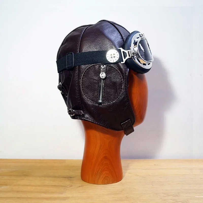 Retro Leather Aviator Hat with Goggles