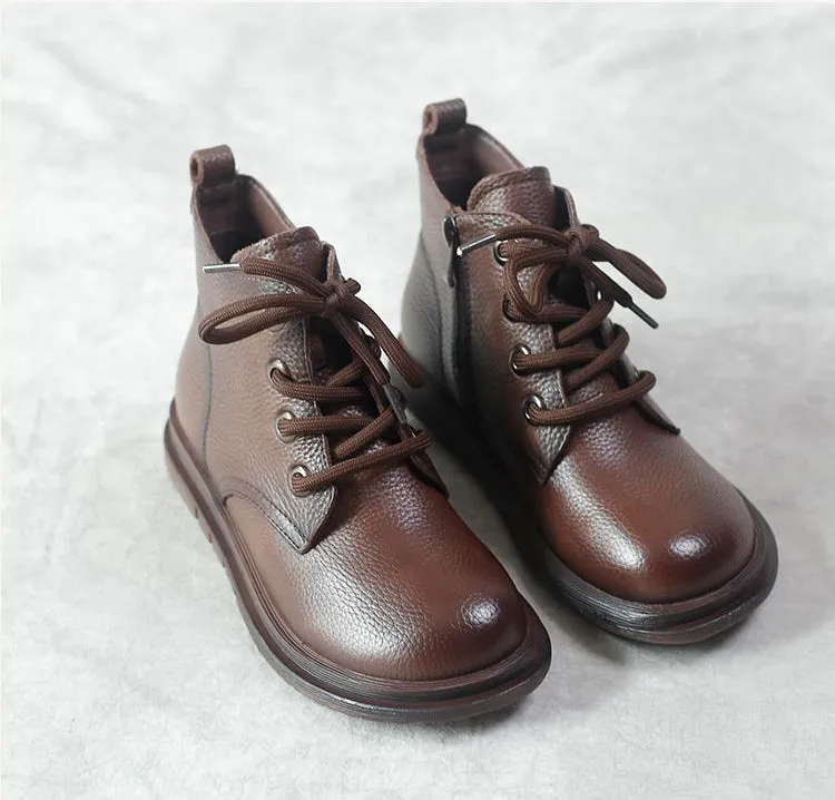 Retro Literary Leather Martin Boots Comfortable and Soft Women's Shoes