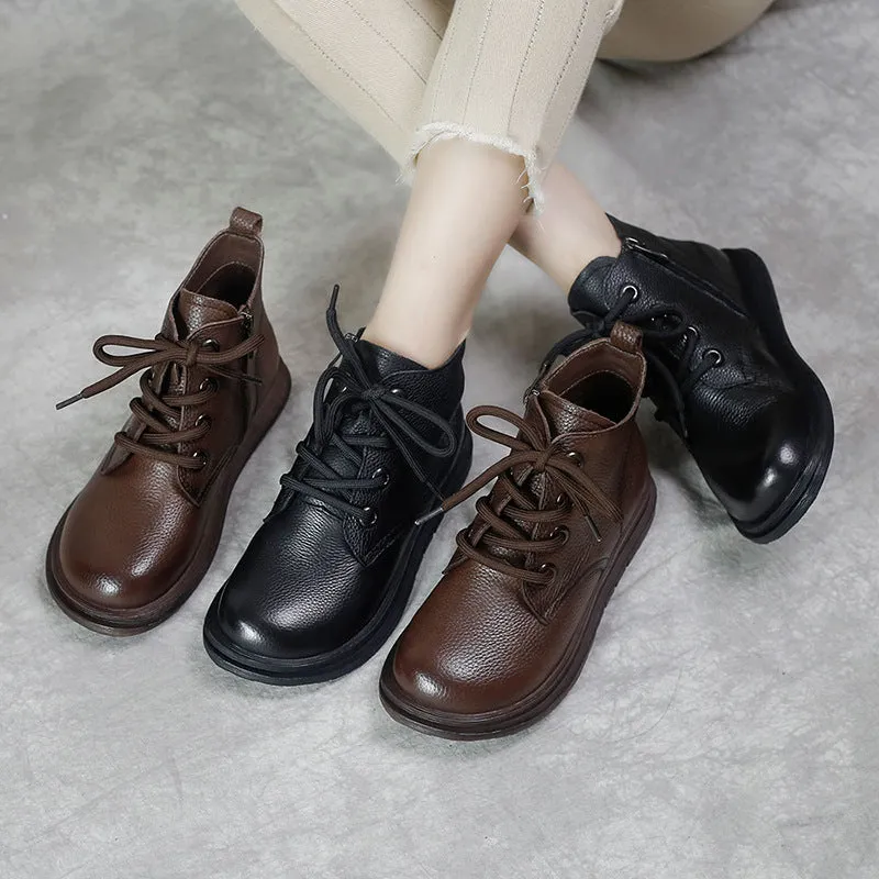 Retro Literary Leather Martin Boots Comfortable and Soft Women's Shoes