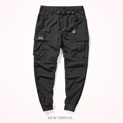 Retro Men's Simple Thin Quick-Drying Elastic Ice Silk Tooling Pants - Outdoor Running Casual Sports Trousers